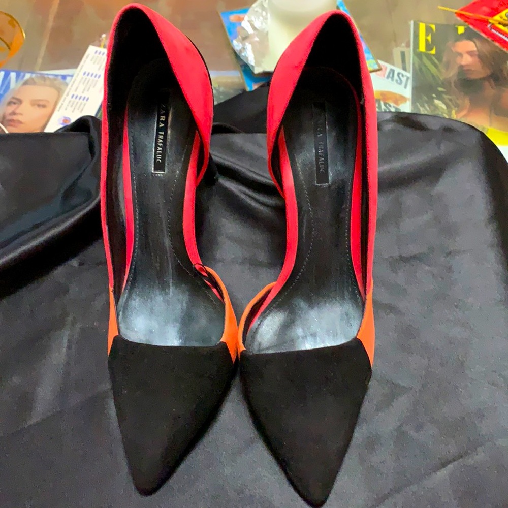 Zara multi colored suede heels